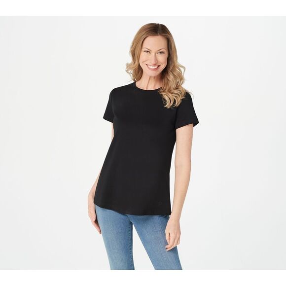 Isaac Mizrahi Live! Women's Top Plus Sz 5X Essentials Pima Cotton Black A378936 - Picture 1 of 4
